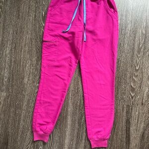 Figs Hot Pink Jogger Style Scrub Pants with Blue Drawstring